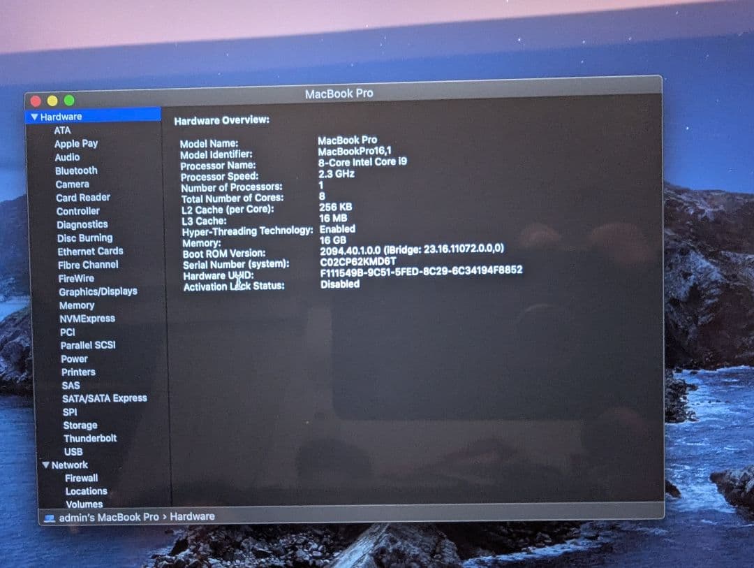 MacBook Pro 16 2019 i9 16GB 英語(US) キーボード
