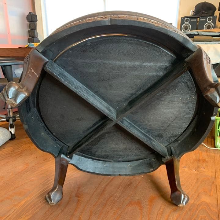 鶴彫刻　猫脚テーブル　座卓