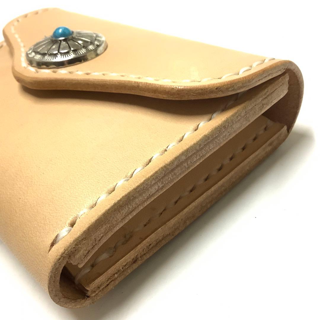 ハンドメイド 牛革 ナチュラル ヌメ革 ミニウォレット コンパクト財布