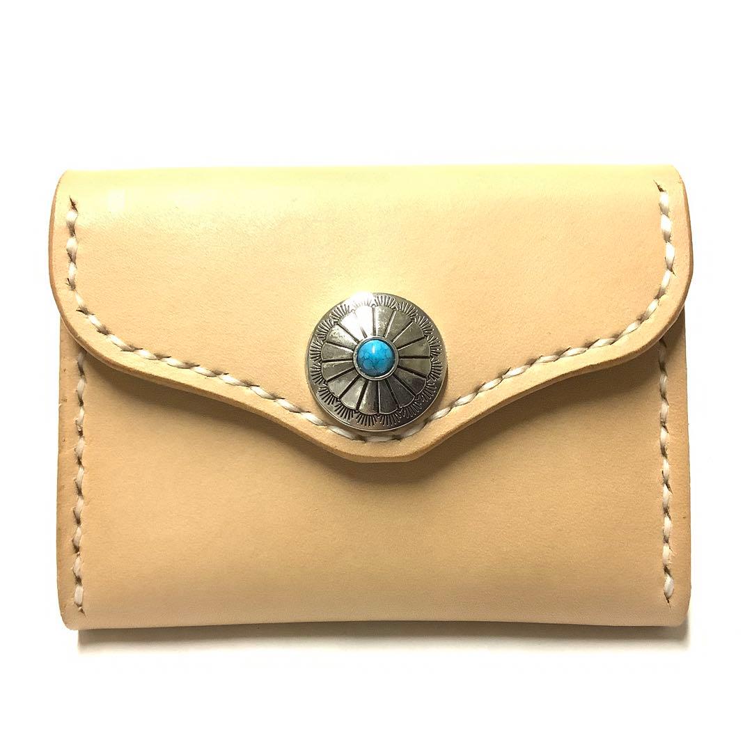 ハンドメイド 牛革 ナチュラル ヌメ革 ミニウォレット コンパクト財布