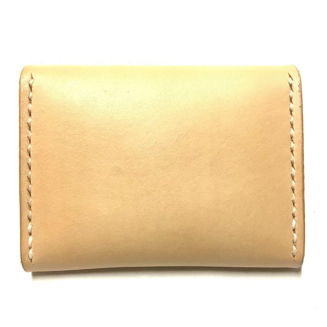 ハンドメイド 牛革 ナチュラル ヌメ革 ミニウォレット コンパクト財布
