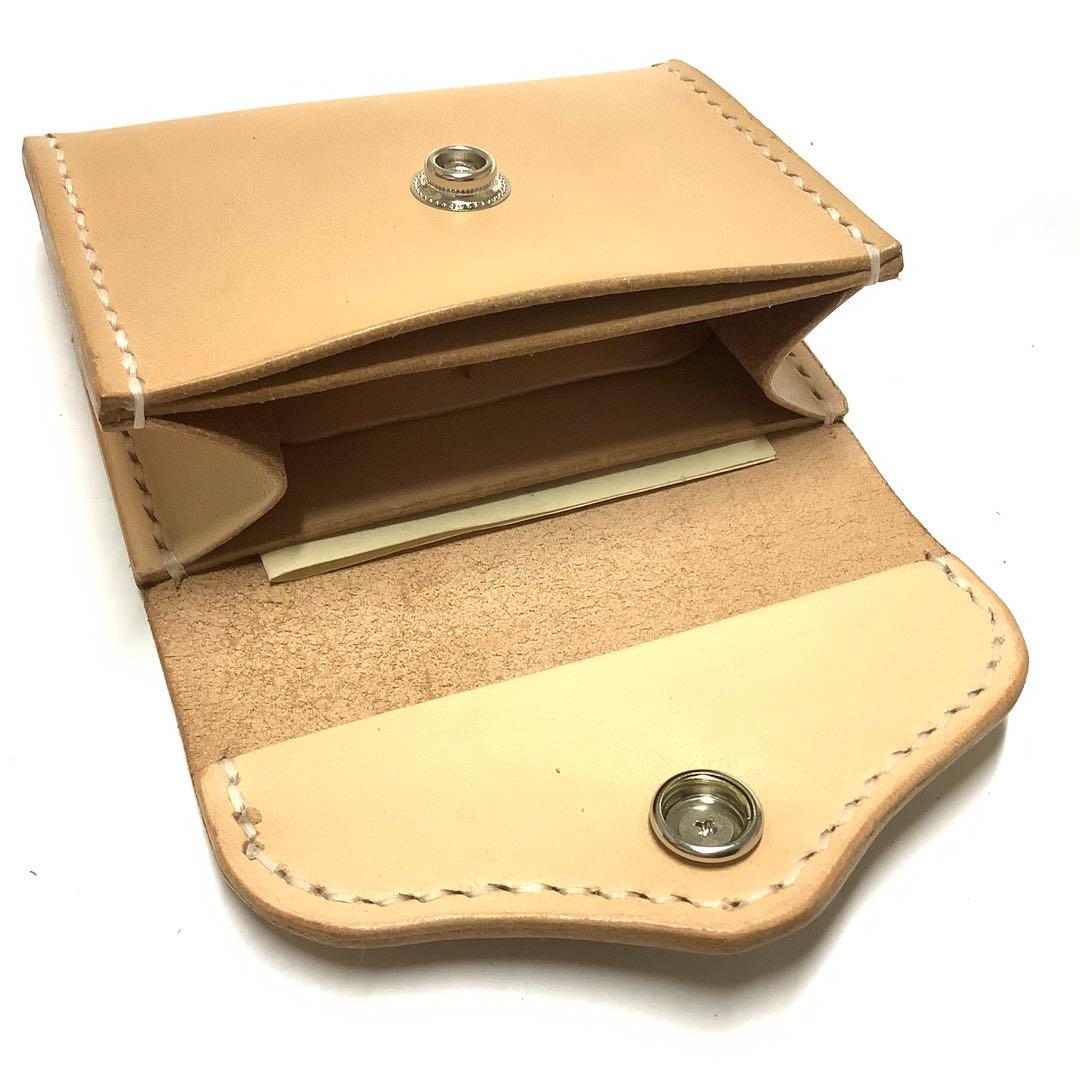 ハンドメイド 牛革 ナチュラル ヌメ革 ミニウォレット コンパクト財布