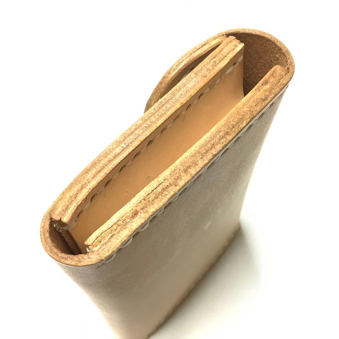 ハンドメイド 牛革 ナチュラル ヌメ革 ミニウォレット コンパクト財布