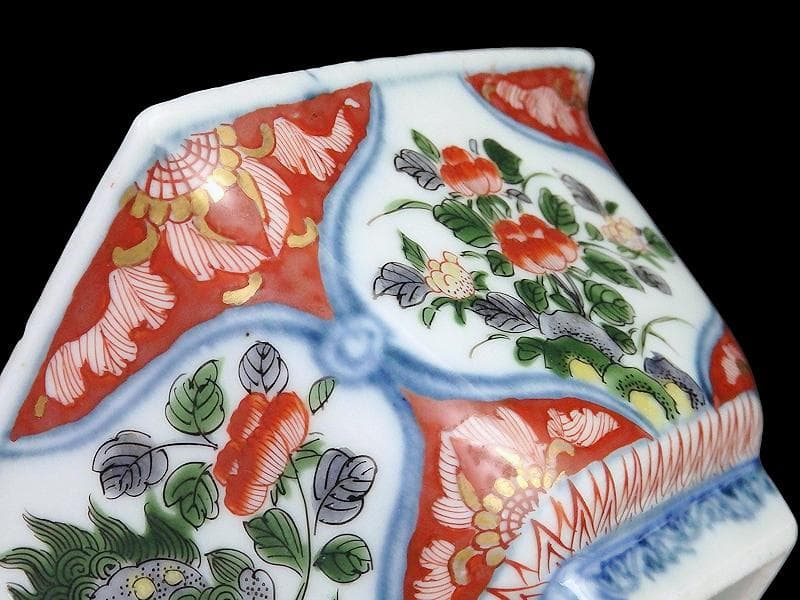 大聖寺伊万里　金襴手　牡丹に岩　獅子に牡丹の図　四方角向付　B335AS-CVg