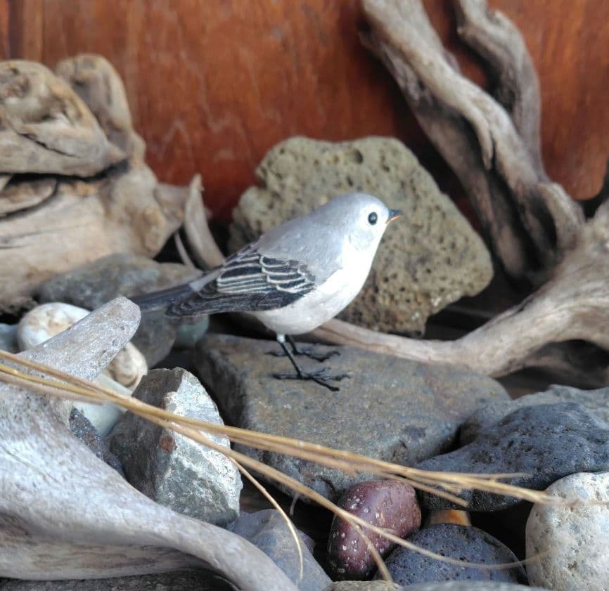 小さなバードカービング コサメビタキ 野鳥 木彫り