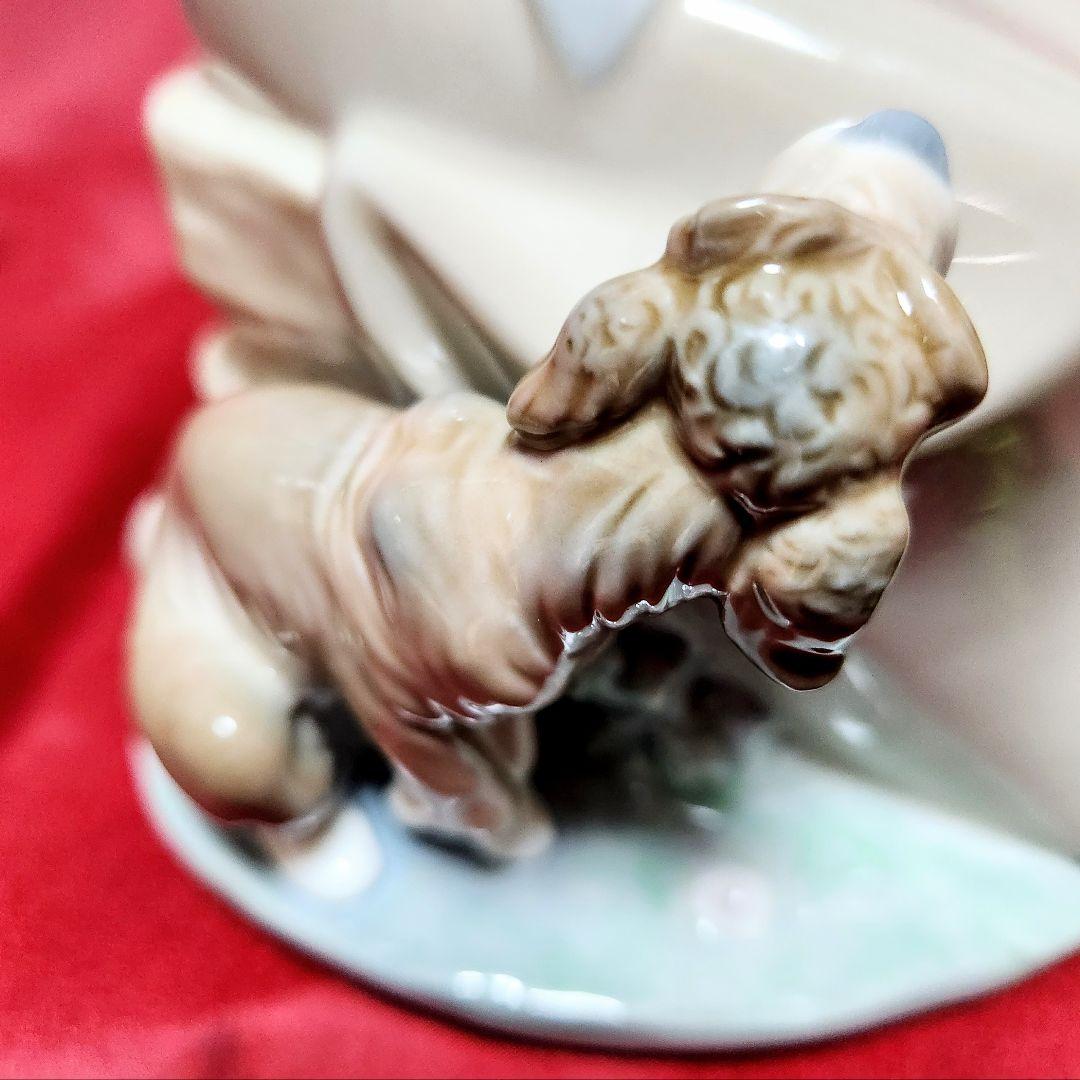 くう　希少美品LLADRO1278【ジェラシー】22cm【少女・羊・犬】