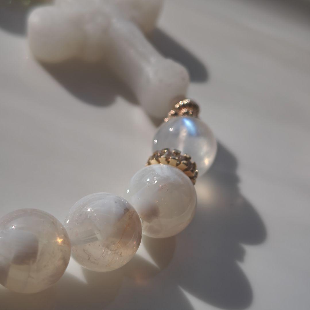 ホワイト瑪瑙十字架　グリーンアパタイト六芒星　ホワイトスノーガーデン　ムーンスト