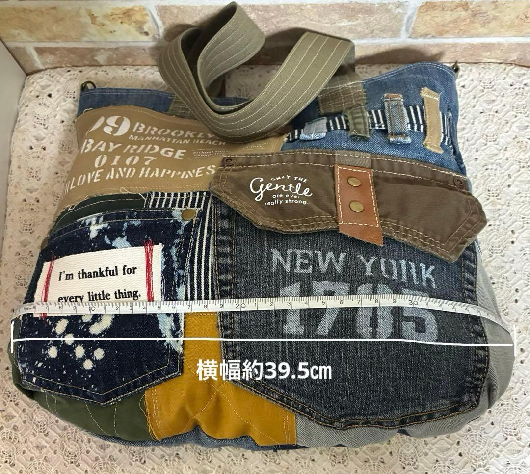 118.★ 大きめトートバッグ★デニムリメイク★Lサイズ★ショルダー紐付き