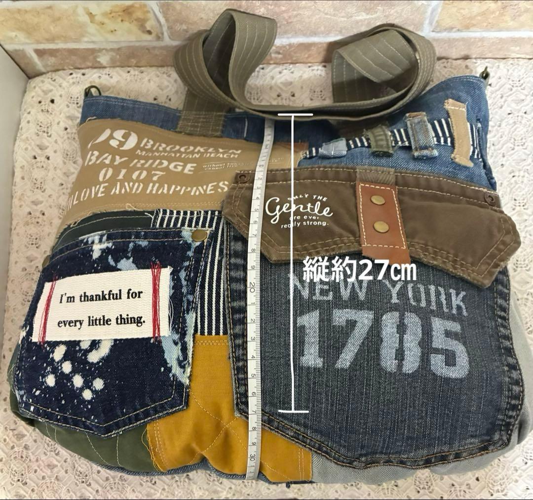 118.★ 大きめトートバッグ★デニムリメイク★Lサイズ★ショルダー紐付き