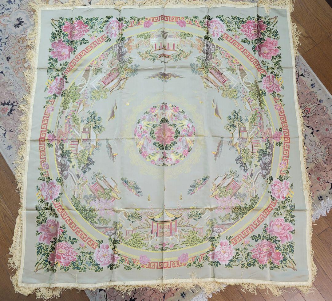 中国産 シルク製　テーブルクロス　正方形　140×140cm　ブランド　錦花