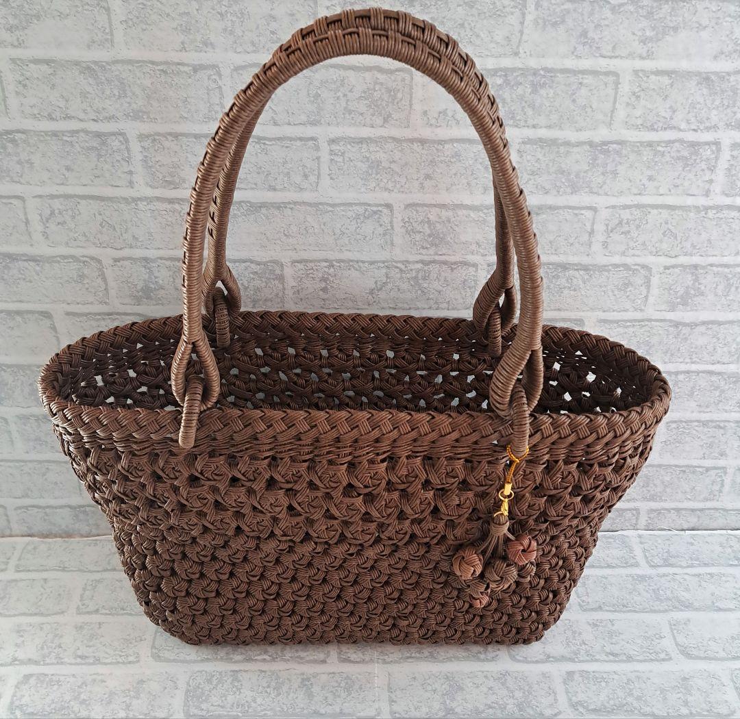 ブラウン花車×花結び 山葡萄風 クラフトバンド花結び クラフトテープ かごバッグ