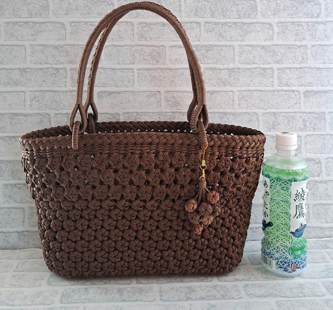 ブラウン花車×花結び 山葡萄風 クラフトバンド花結び クラフトテープ かごバッグ