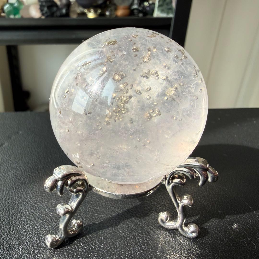 天然石 パイライト共生フローライトのスフィア　NO.020916