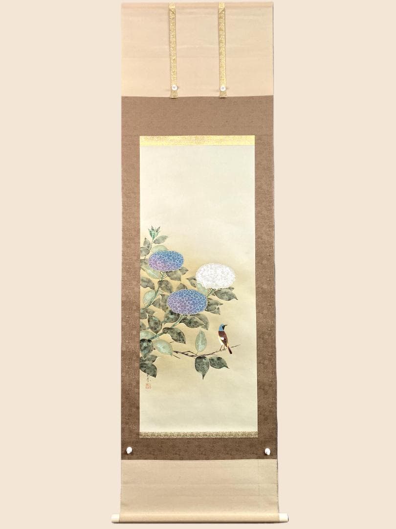 z*q様 坂本宗春『紫陽花』絹本 共箱 花鳥図 昭和の日本画家 元青龍社 京都の