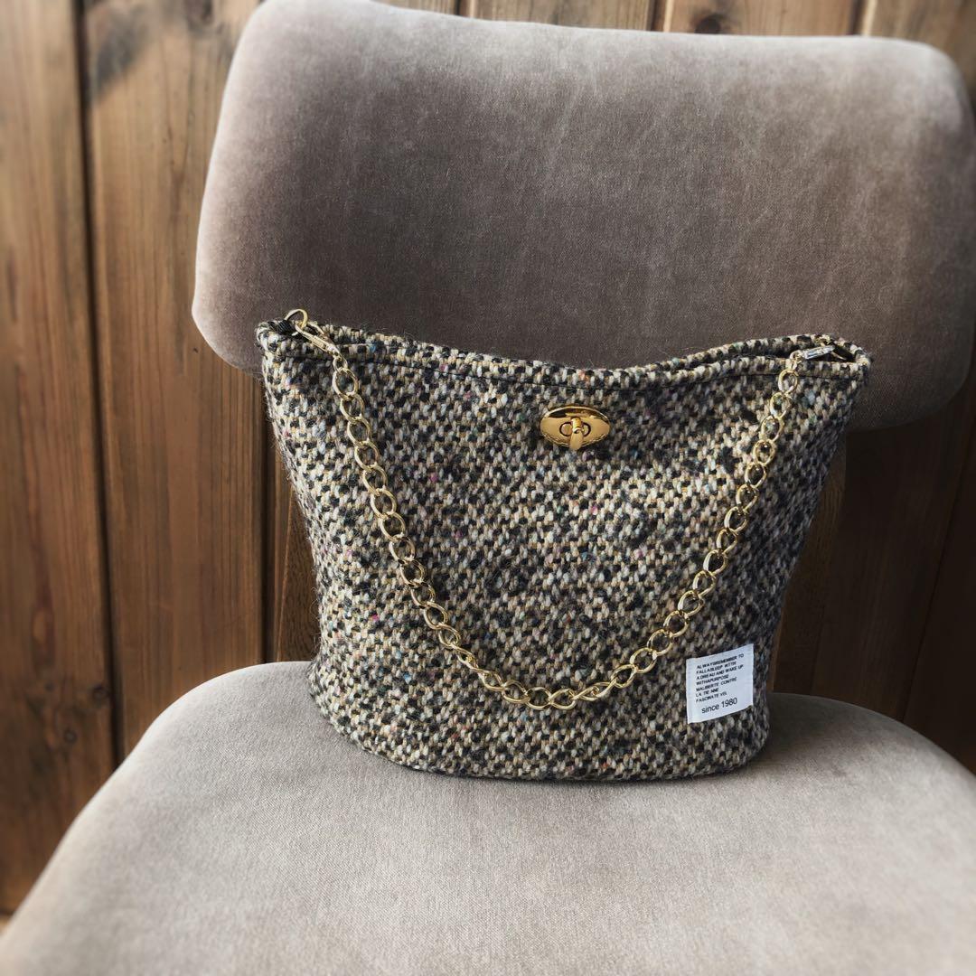 ツイードチェーンバッグ 中型　ハンドメイド