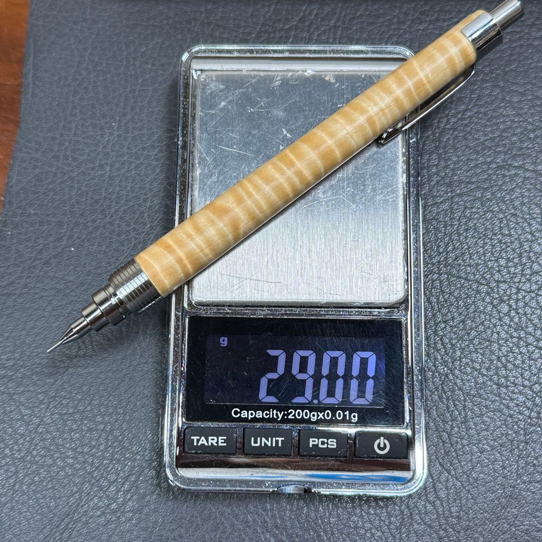 180栃虎杢　木製シャーペン　超低重心溝付き　ステンレス