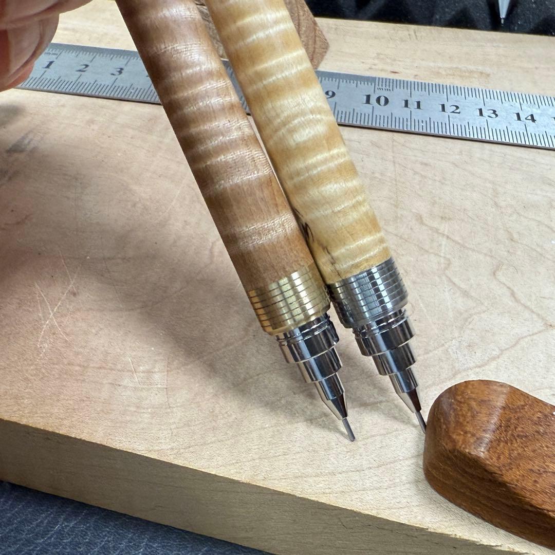 180栃虎杢　木製シャーペン　超低重心溝付き　ステンレス