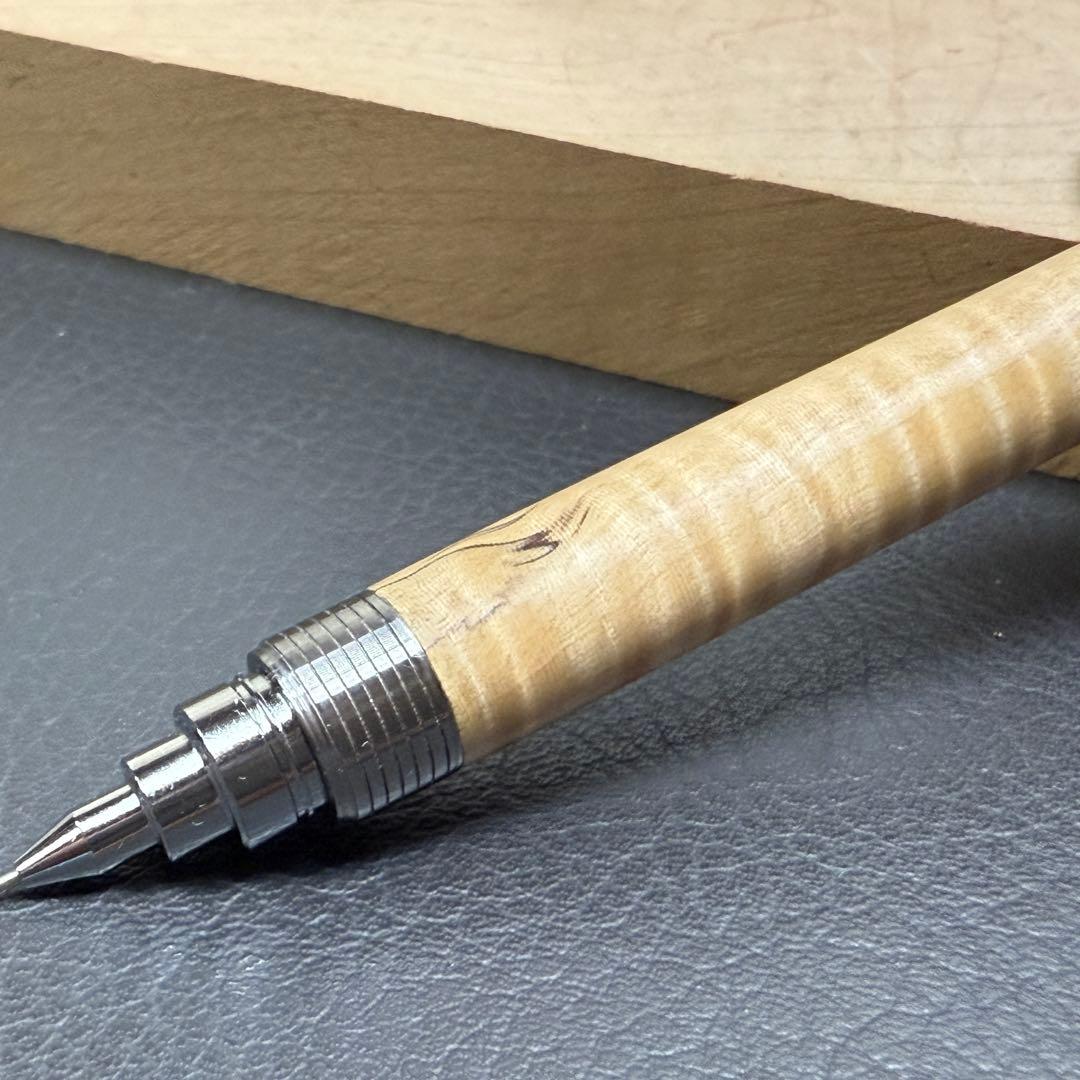 180栃虎杢　木製シャーペン　超低重心溝付き　ステンレス