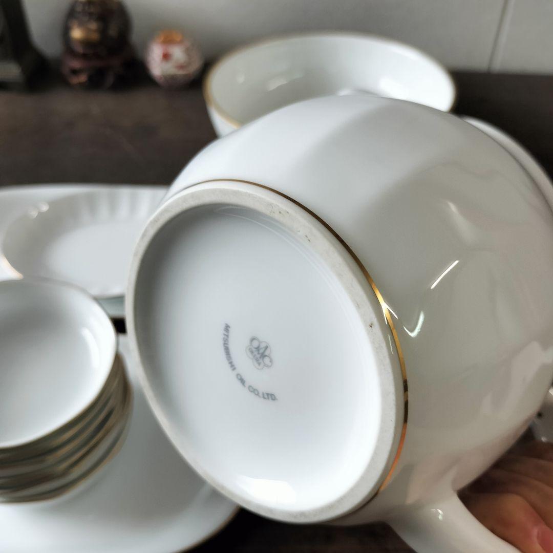 三菱石油　非売品記念品　大倉陶園　ピッチャー　小皿　ボウル鉢　オーバル長皿　金彩