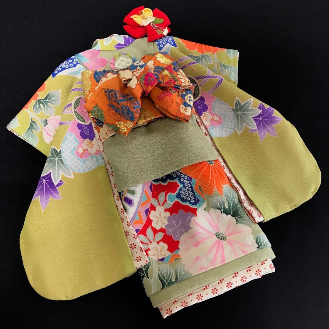 ＊ 市松人形 12号 鯛車 鼓 花 錦紗縮緬 アンティーク 着物 帯 ＊