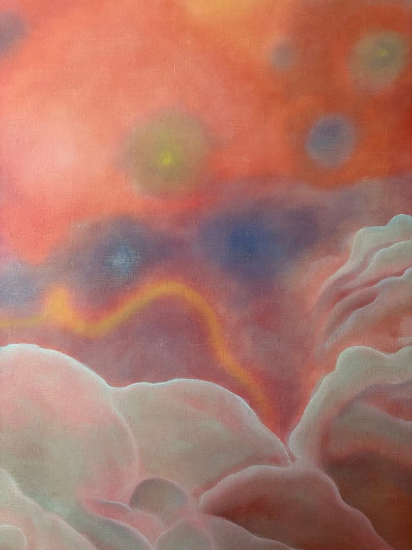 抽象画 原画 アクリル画 F8サイズ 赤 空 雲 インテリア モダンアート一点物