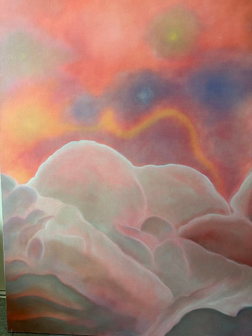 抽象画 原画 アクリル画 F8サイズ 赤 空 雲 インテリア モダンアート一点物