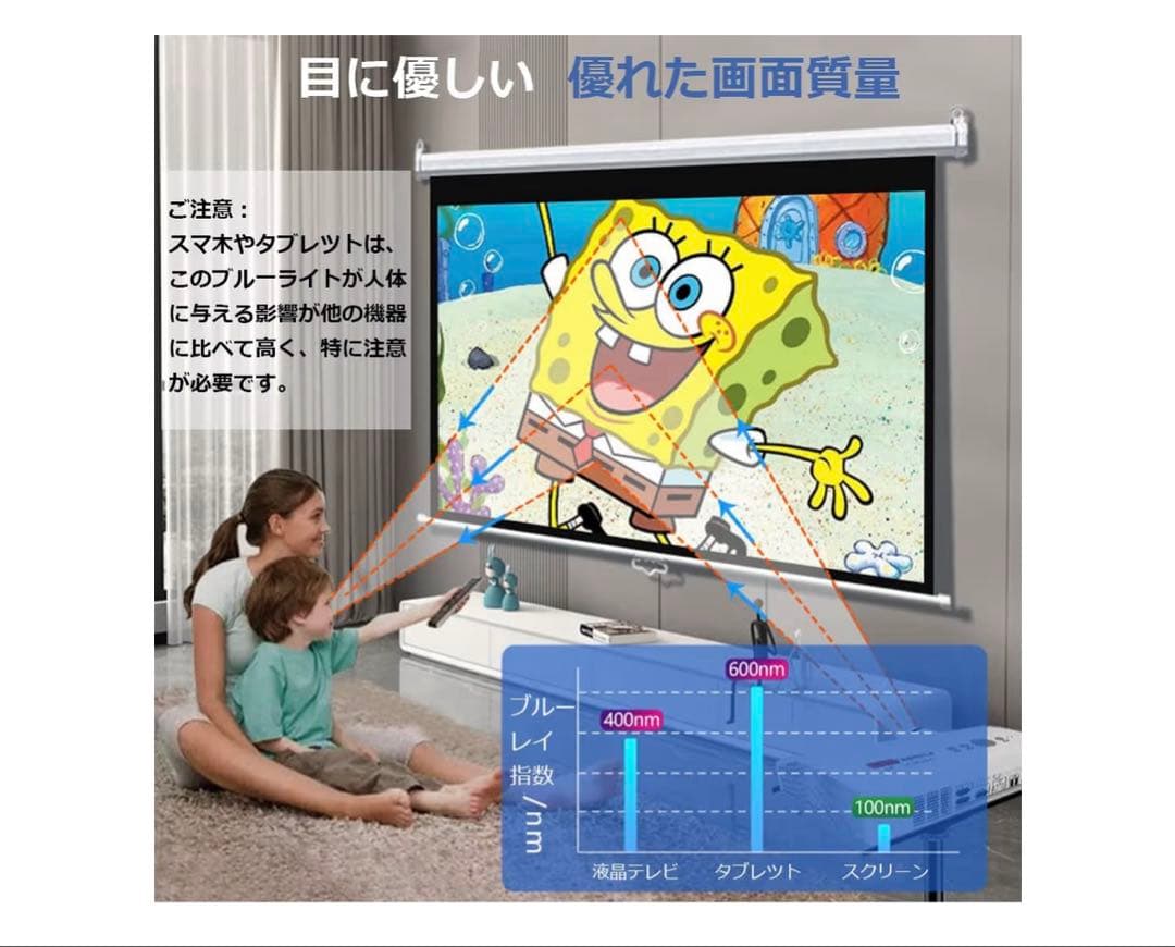 プロジェクタースクリーン ホワイト 天井取り付け モデル： 60インチ16:9