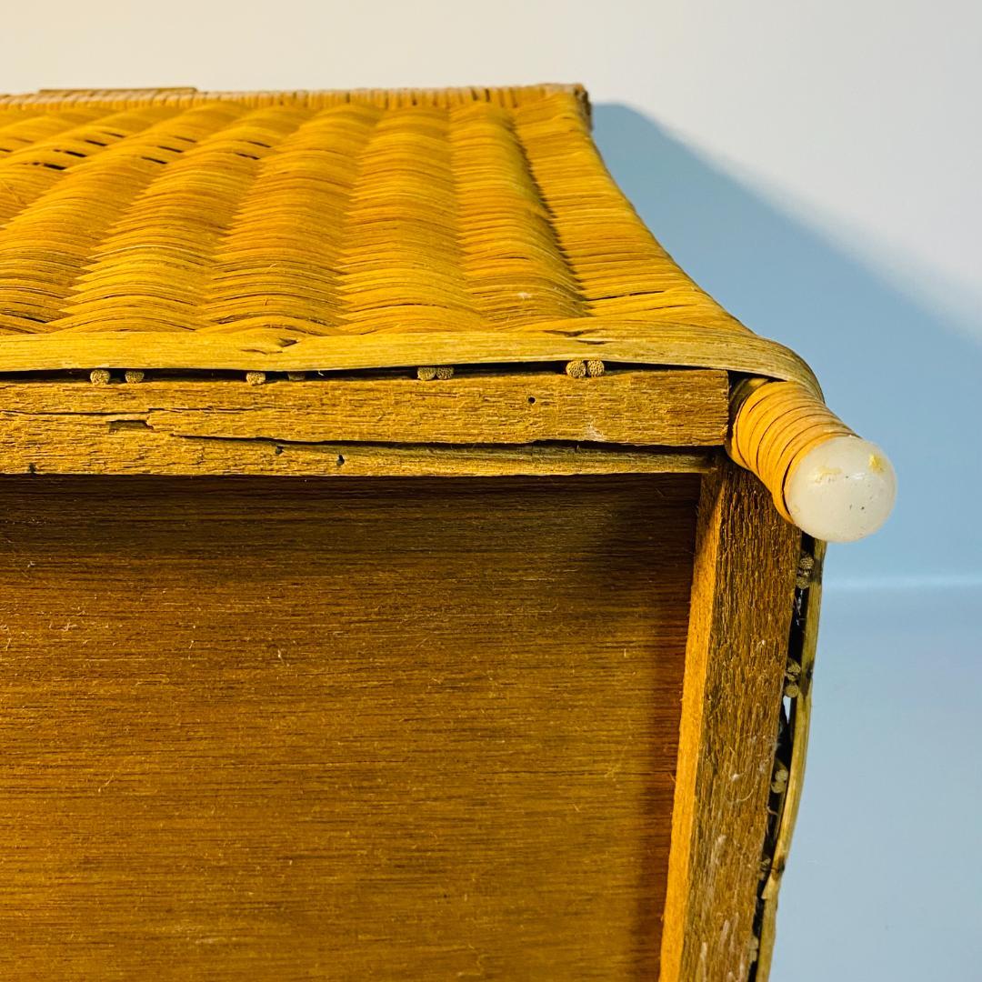 ラタン 籐 籠 蓋付 フタ 脚付 W45.5cm D29.5cm H49.5cm