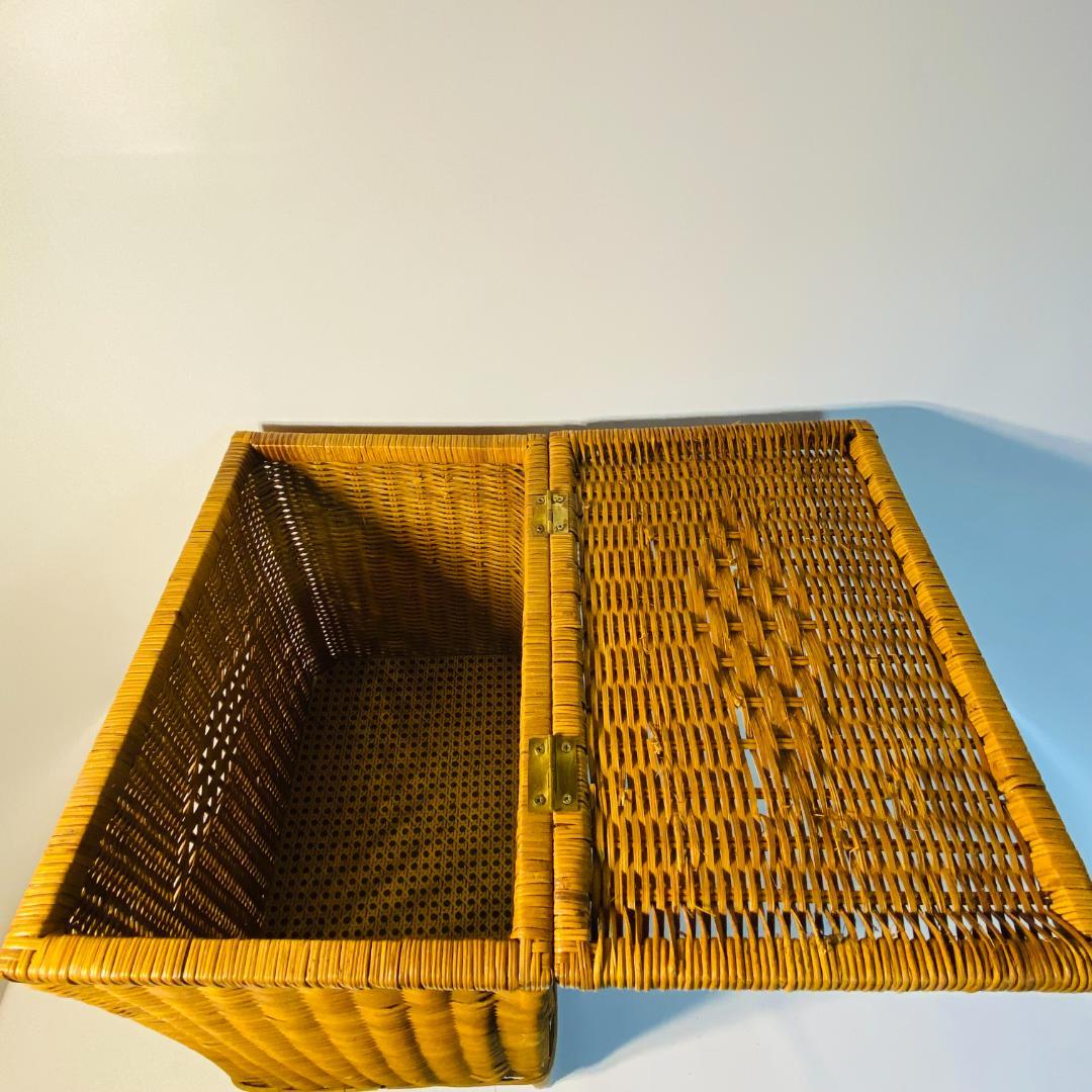 ラタン 籐 籠 蓋付 フタ 脚付 W45.5cm D29.5cm H49.5cm