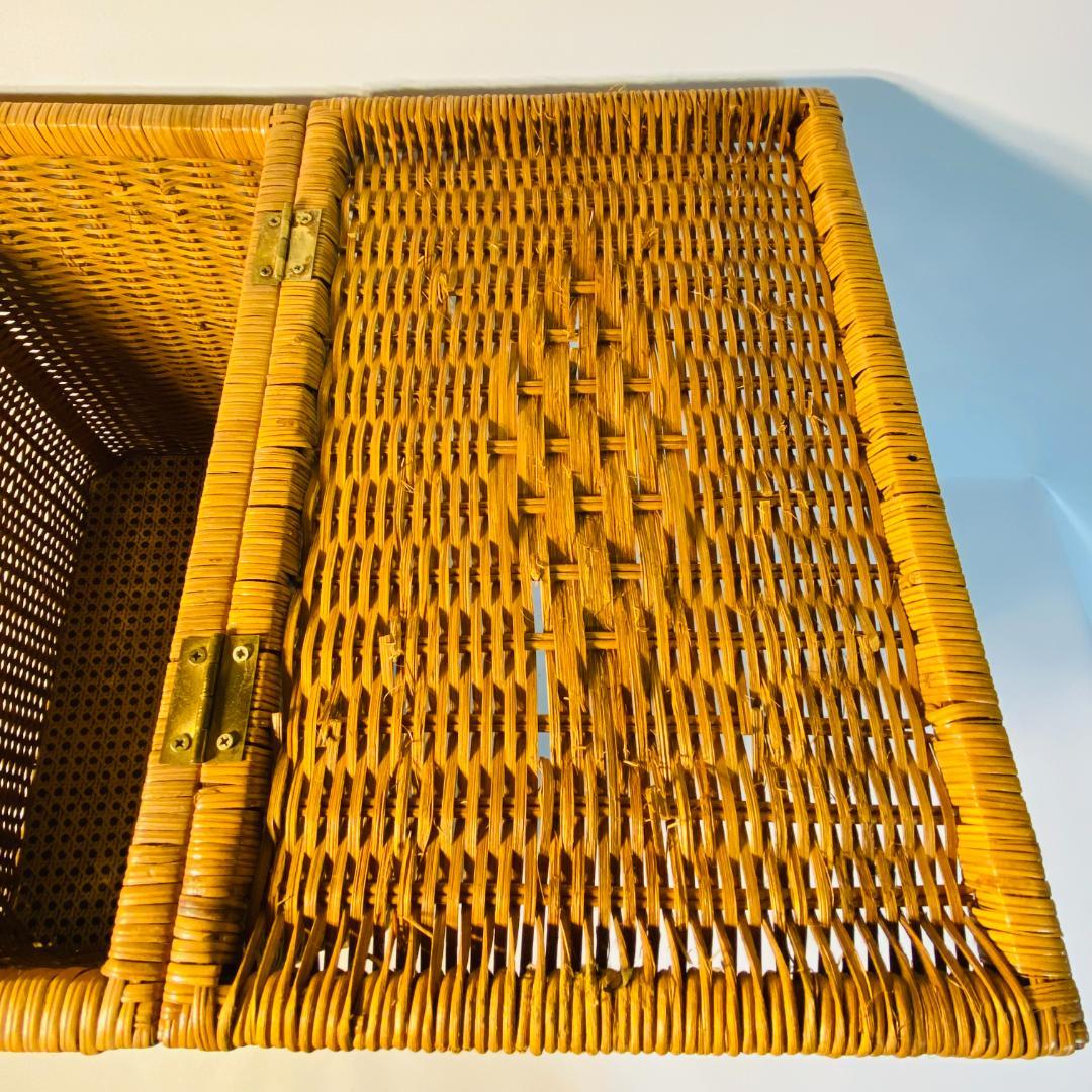 ラタン 籐 籠 蓋付 フタ 脚付 W45.5cm D29.5cm H49.5cm