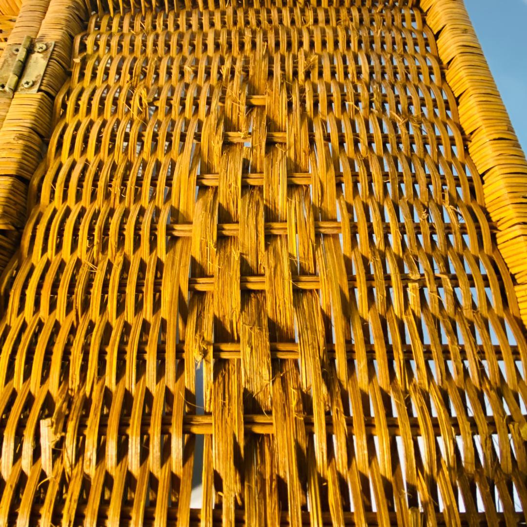 ラタン 籐 籠 蓋付 フタ 脚付 W45.5cm D29.5cm H49.5cm