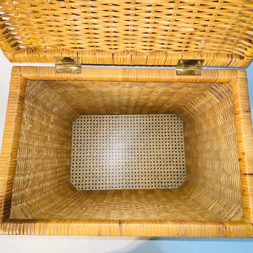 ラタン 籐 籠 蓋付 フタ 脚付 W45.5cm D29.5cm H49.5cm