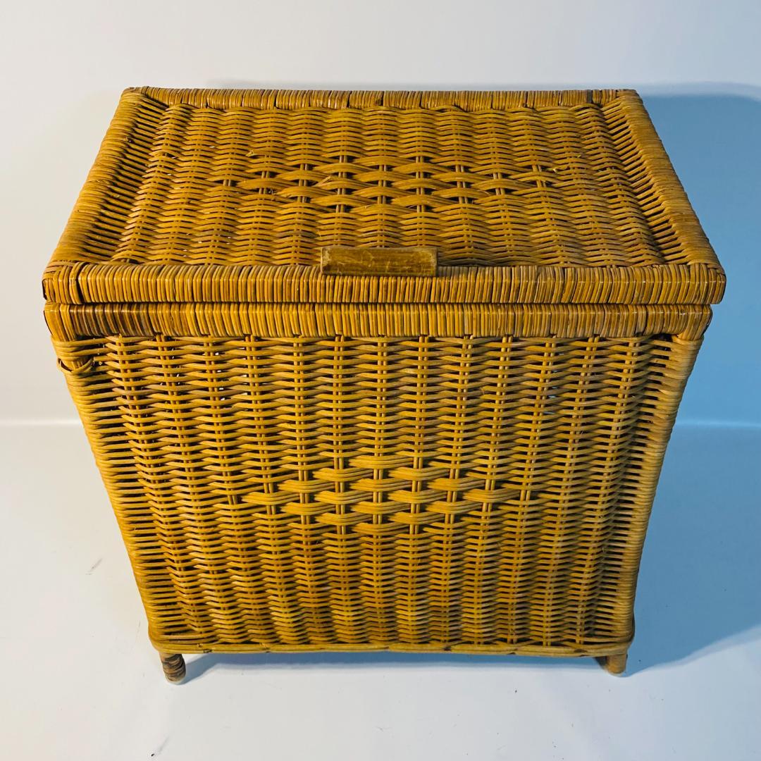 ラタン 籐 籠 蓋付 フタ 脚付 W45.5cm D29.5cm H49.5cm