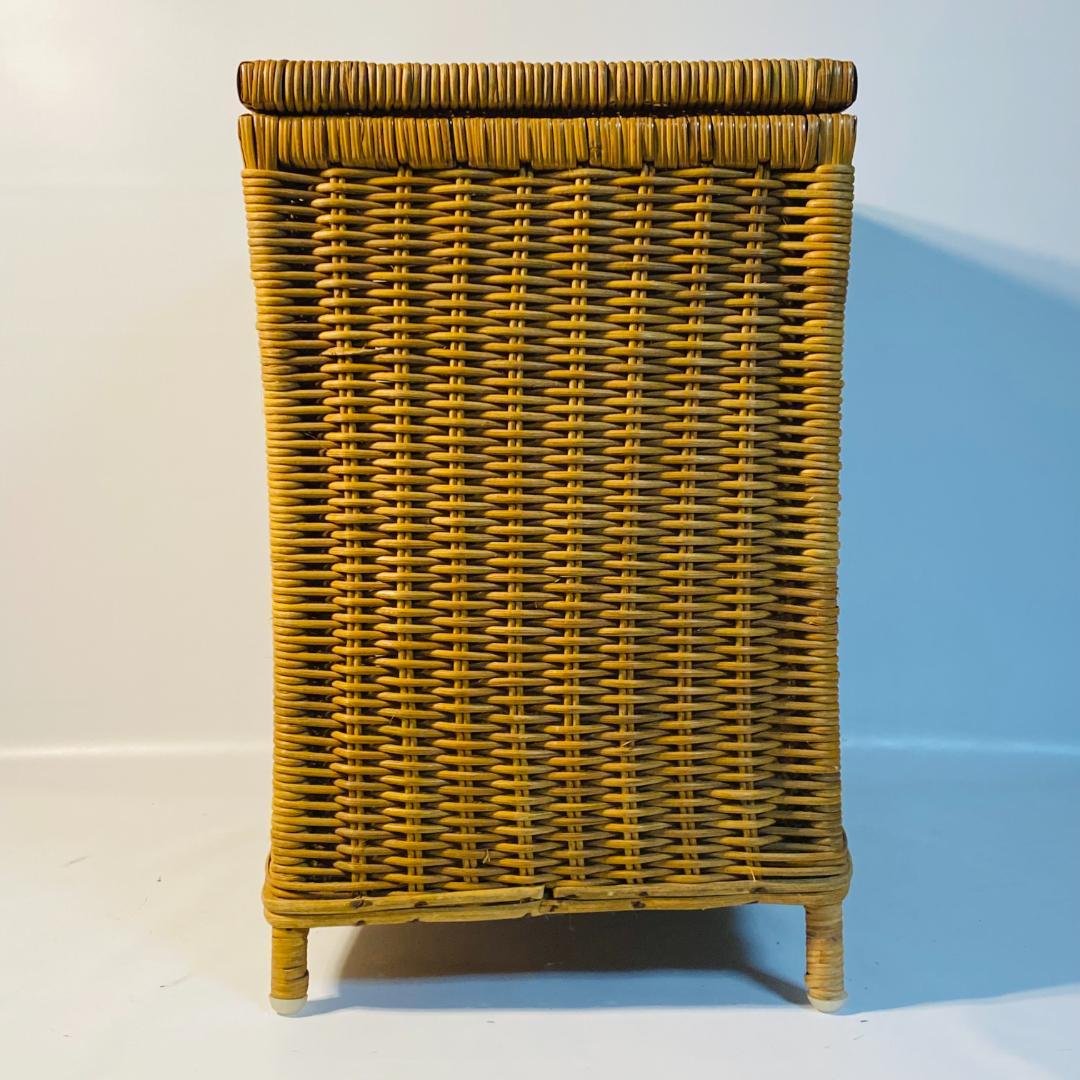 ラタン 籐 籠 蓋付 フタ 脚付 W45.5cm D29.5cm H49.5cm