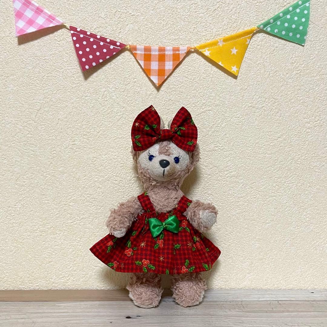 ハンドメイド★レッドチェック柊柄ワンピースセット★ぬいぐるみバッジ用コスチューム