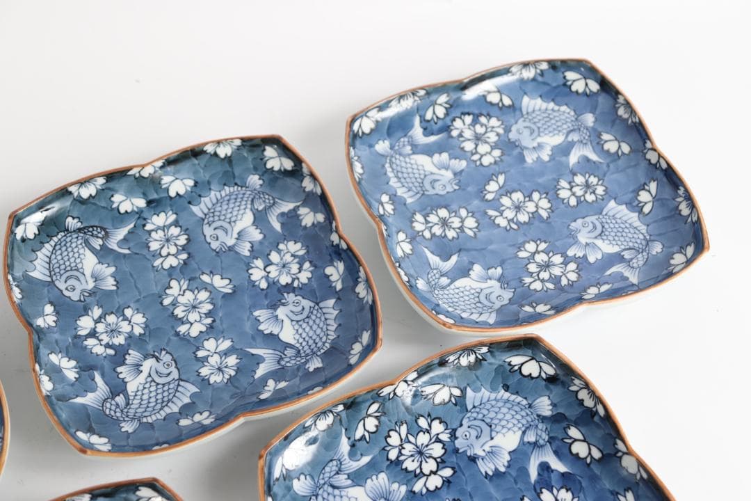館林源右衛門 染付 魚花絵 五枚