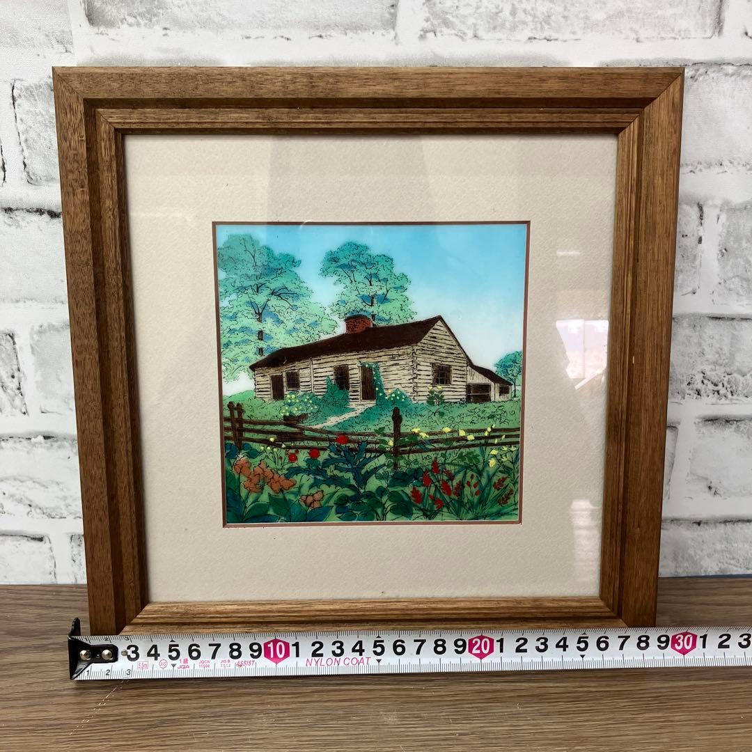 風景画 アートフレーム 額装 ログハウス 木枠 壁掛け インテリア 昭和レトロ
