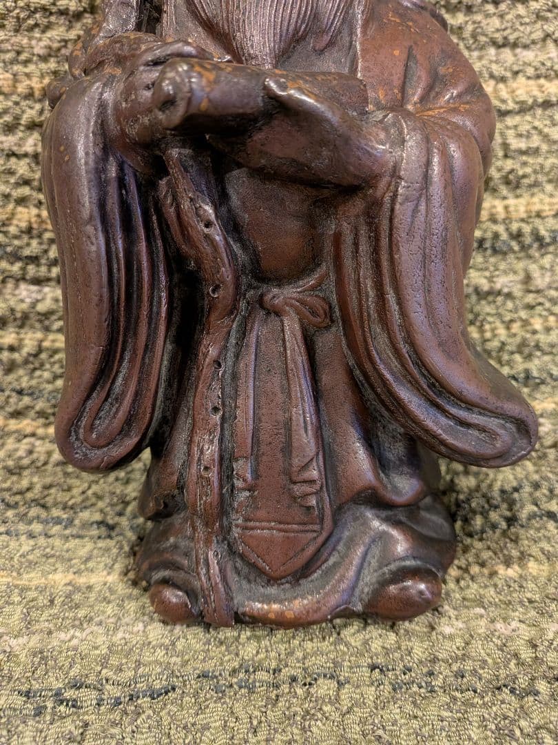 No.22.古備前巻物を持つ寿老人A15.備前焼の七福神・寿老人置物、美品、