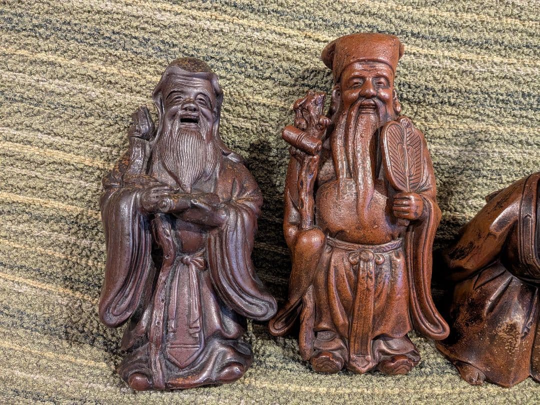 No.22.古備前巻物を持つ寿老人A15.備前焼の七福神・寿老人置物、美品、