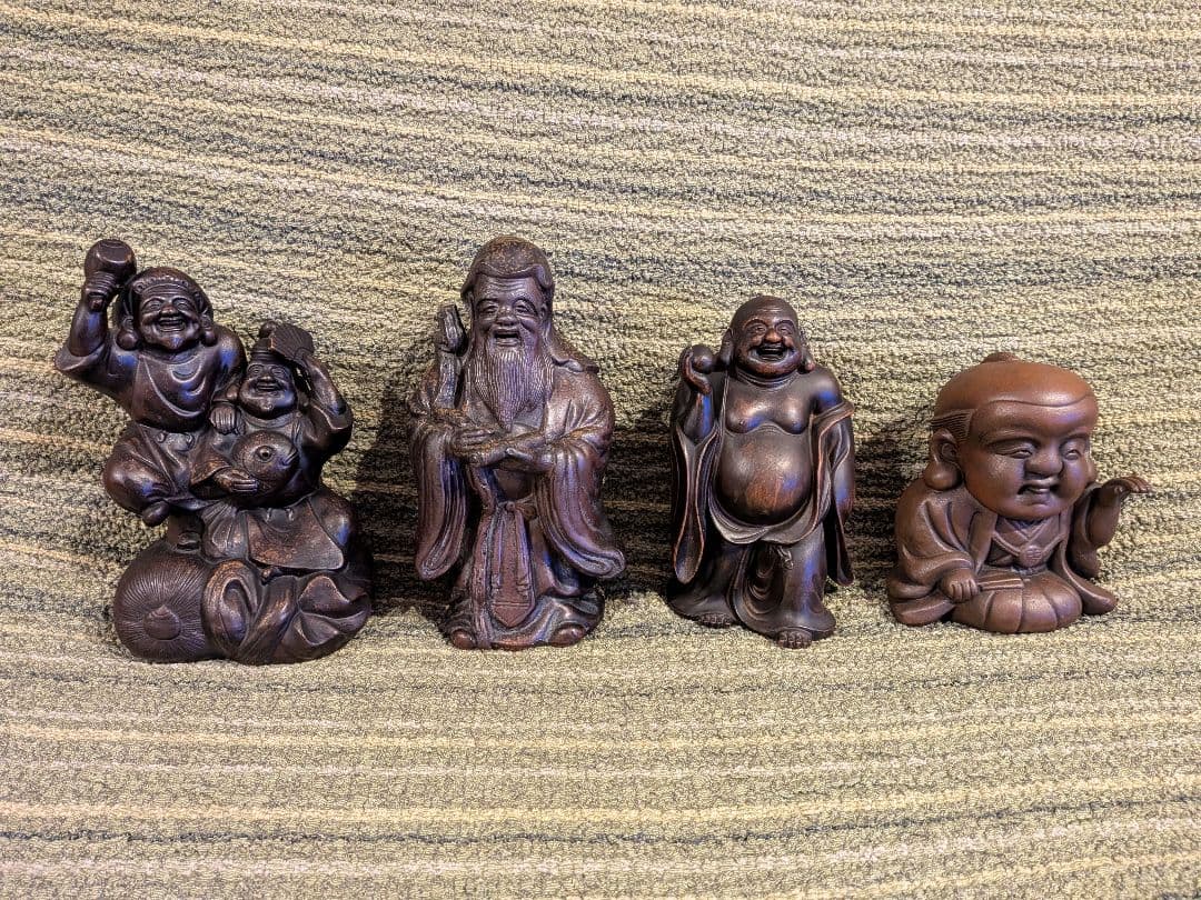 No.22.古備前巻物を持つ寿老人A15.備前焼の七福神・寿老人置物、美品、