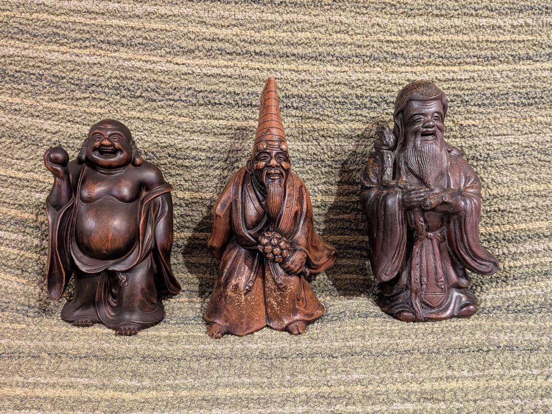 No.22.古備前巻物を持つ寿老人A15.備前焼の七福神・寿老人置物、美品、