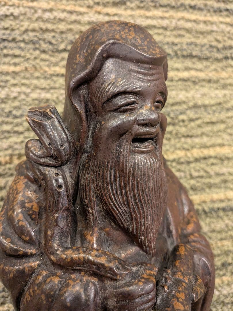 No.22.古備前巻物を持つ寿老人A15.備前焼の七福神・寿老人置物、美品、