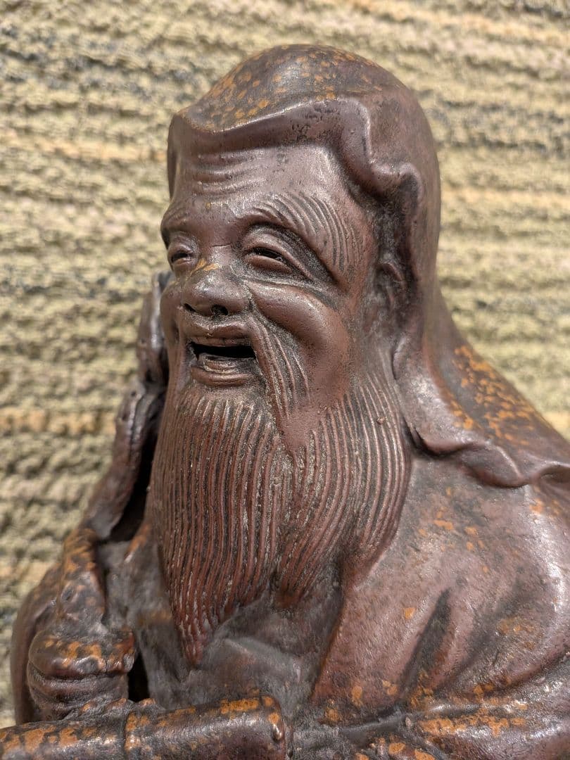 No.22.古備前巻物を持つ寿老人A15.備前焼の七福神・寿老人置物、美品、
