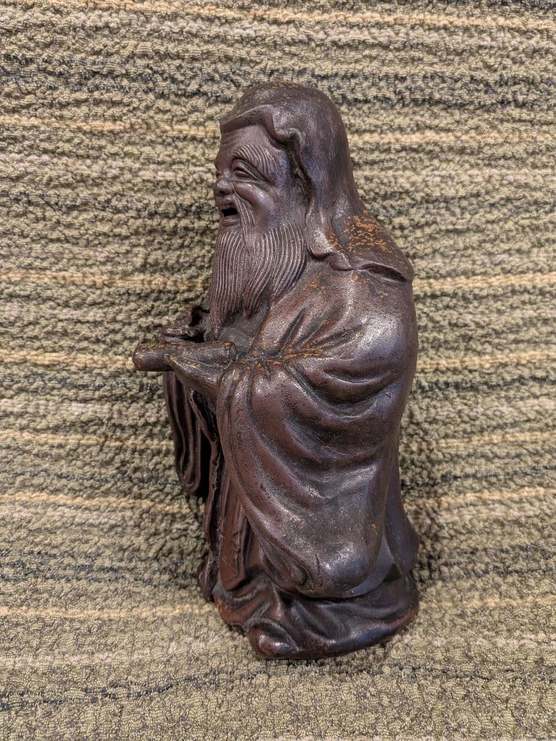 No.22.古備前巻物を持つ寿老人A15.備前焼の七福神・寿老人置物、美品、