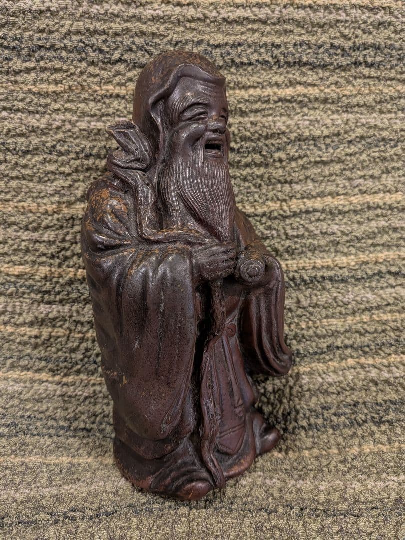 No.22.古備前巻物を持つ寿老人A15.備前焼の七福神・寿老人置物、美品、