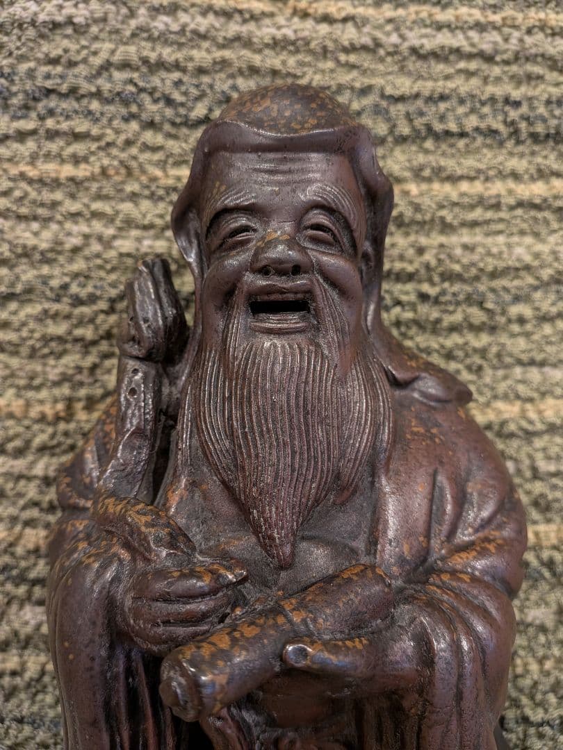 No.22.古備前巻物を持つ寿老人A15.備前焼の七福神・寿老人置物、美品、