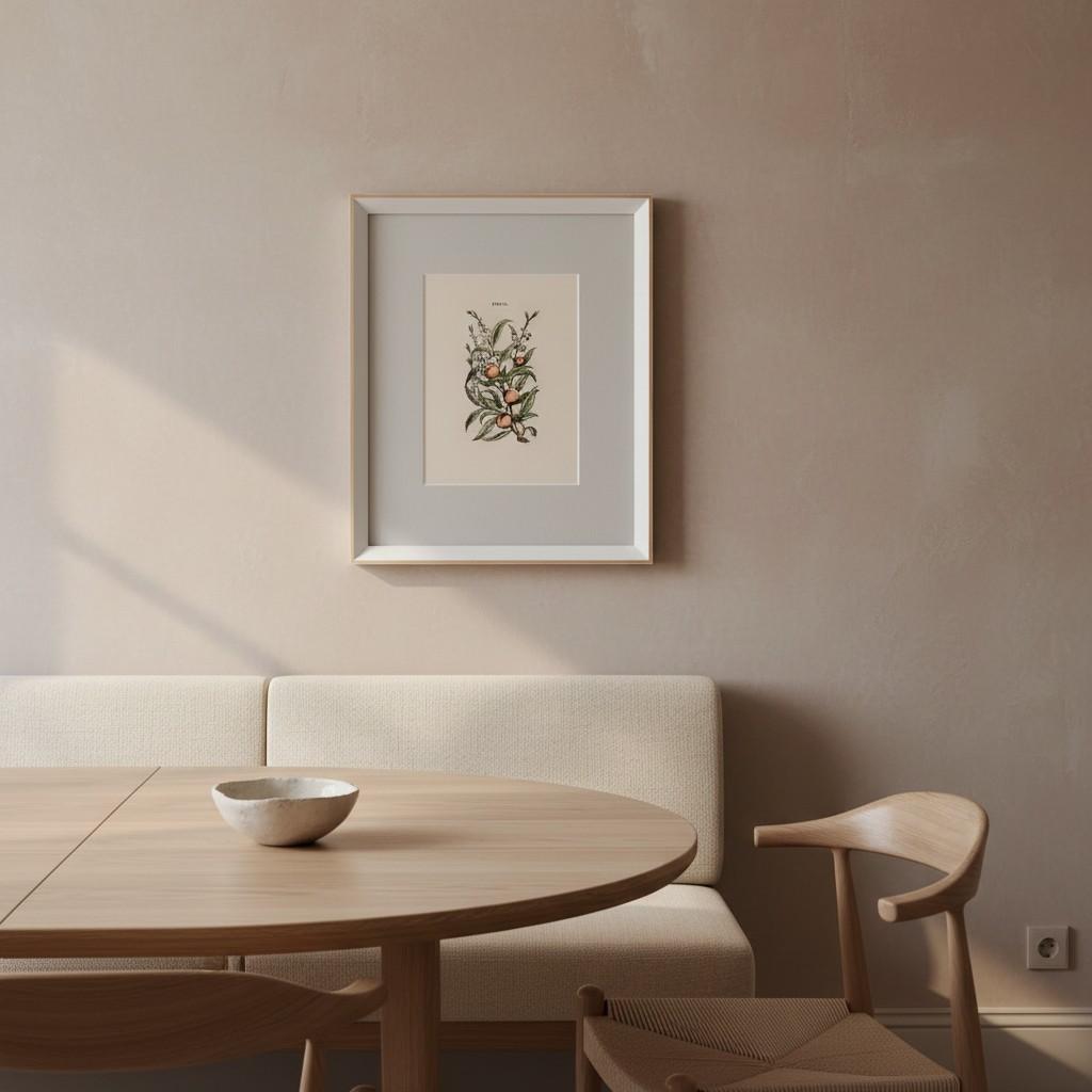 モモの植物図譜アート｜額装ポスター｜ダイニングに飾る果実インテリア