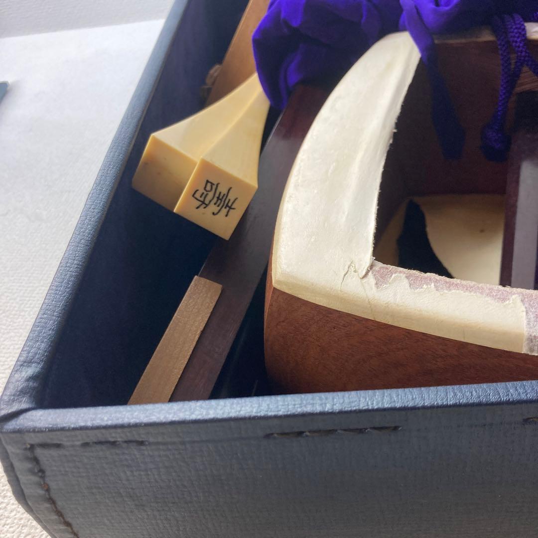 三味線 茶色 青 付属品あり　皮破れてます