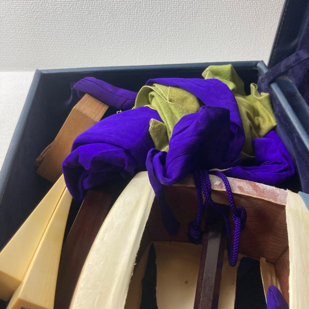 三味線 茶色 青 付属品あり　皮破れてます