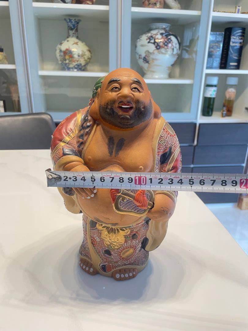 九谷焼　縁起物　特大　笑顔の福の神像 陶器製 26cm　アンティーク